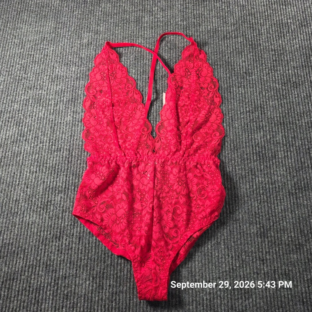 Hot As Hell HAH We Are Red Floral Lace Bodysuit Sleeveless V-Neck Small NWT